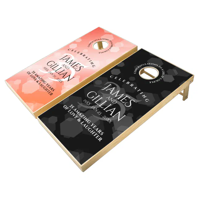 Elegant 35th Coral Wedding Anniversary Celebration Cornhole Set