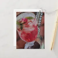 Yummy Rose Drink and Jewels Mixed Media Collage  Postcard