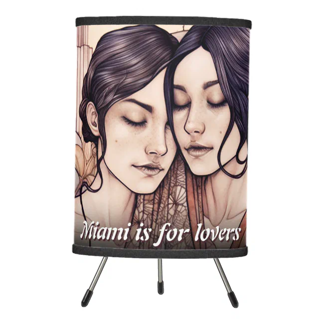 Miami Downtown Women Cuddling Lesbians Drawing Tripod Lamp