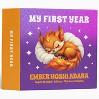 Cute Fox Cub Asleep in Starry Sky Baby's 1st Year 3 Ring Binder