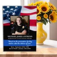 Police Officer Memorial Law Enforcement USA Flag Photo Block