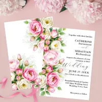 Romantic Pink and White Peony Flowers Wedding Invitation