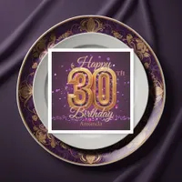 Luxurious Purple and Gold Gemstone 30th Birthday Napkins