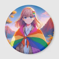 Anime Girl with LGBTQIA+ Cape  Magnet