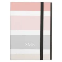 Pretty Pink Gray Cream Wide Stripes Monogram Case For iPad Air