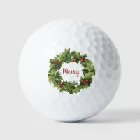 Holly Berry Pine Wreath Merry  Holiday  Golf Balls