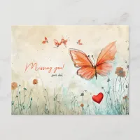 Missing You Butterfly and Heart Holiday Postcard