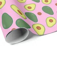 Pretty Pink and Green Trendy Avocado Fruit Pattern Wrapping Paper