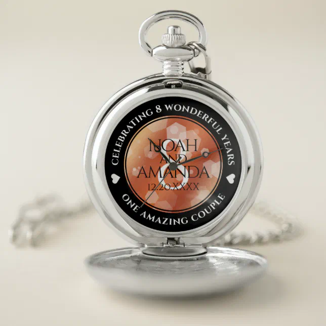 Elegant 8th Bronze Wedding Anniversary Celebration Pocket Watch