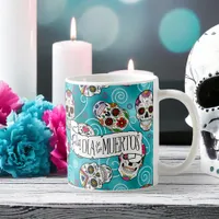 Sugar Skulls and Swirls Rose Turquoise ID725 Coffee Mug