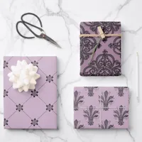 Dusky Purple and Black Paris themed Wrapping Paper Sheets