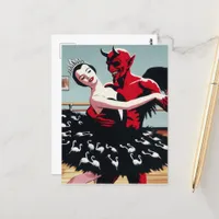 Retro Art Devil With Ballet Dancer Swan Dress Postcard