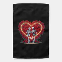 Skeleton Couple Holding Hands Inside A Heart Of Ro Garden Flag