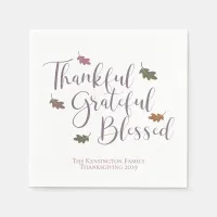 Thankful Grateful Blessed Thanksgiving Leaves Napkins