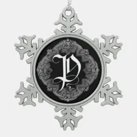 Elegant Goth Initial P Snowflake Ornament