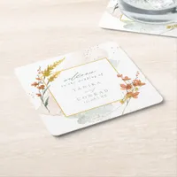Wildflower Wedding Watercolor Welcome Gold ID954  Square Paper Coaster