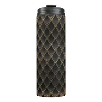 Black and Gold Glitter Dragon Scale Pattern Thermal Tumbler