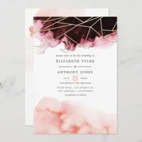 Burgundy and Blush Watercolor Geometric Wedding Invitation