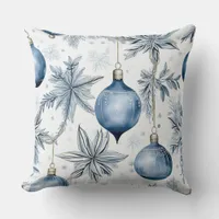 Vintage Blue Christmas Tree Ornaments Pattern Throw Pillow