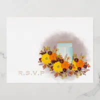 Sunflower Wedding RSVP Foil Holiday Postcard