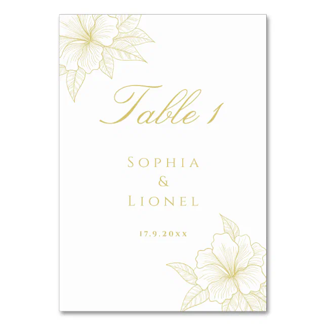 Minimalist Elegant Outline Floral Wedding Table Number