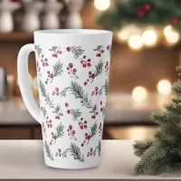 Elegant Christmas Watercolor Botanical Pattern Latte Mug