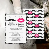 Black Mustache and Pink Lips Couple Wedding Invitation