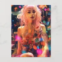 Pastel Pink Hair Woman Postcard