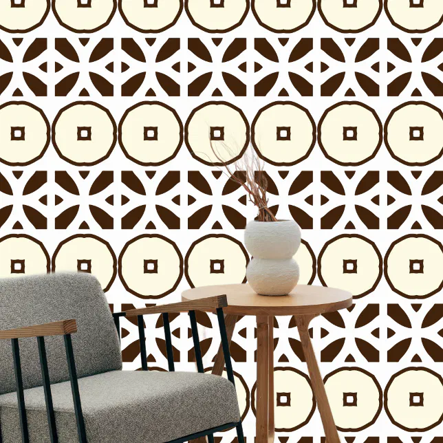 Moroccan Chocolate Brown Creamy White Geometric Wallpaper