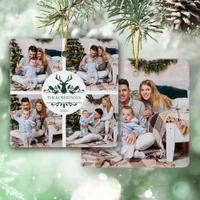 Modern Christmas Family 5 Photo Collage Ceramic Ornament