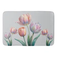 Romantic and Poetic Pastel Tulips Watercolor Bath Mat