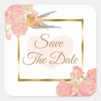 Save the Date Blue vintage Bird Wedding Sticker