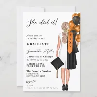 Modern Orange Photo She Did It Graduation Invitation