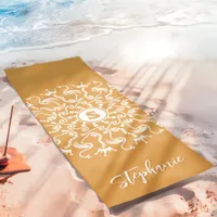 Flamingo Pearl Mandala Monogram Gold Peach Beachy Yoga Mat