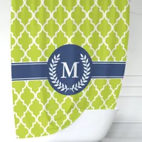 Lime Green and Navy Moroccan Monogram Shower Curtain