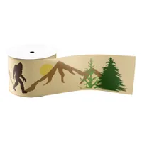 Bigfoot Mountains and Forest Pine Trees Patterned Grosgrain Ribbon