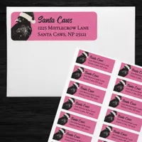 Pink and Black Santa Caws Crow Christmas Label