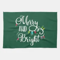 merry and bright holiday lights kitchen towel