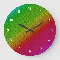 Diag Rainbow Gradient Floral Pattern Red Green Large Clock