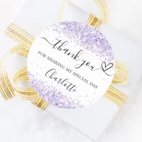 Violet white confetti thank you classic round sticker