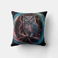 Night Owl sitting on a tree branch Throw Pillow