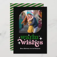 Deep Emerald & Blush Modern Retro Christmas Photo Holiday Card