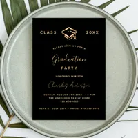 Graduation party black gold 2025 minimalist invitation