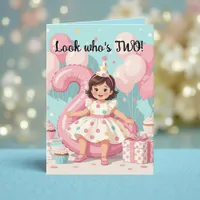 Pink Balloons 'Look Who's TWO! Girl's 2nd Birthday Card