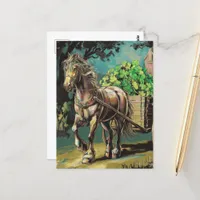 Horse Pulling A Cart Full of Shamrocks Postcard