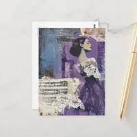 Vintage Woman Collage Sheet Music Lace Purple  Postcard