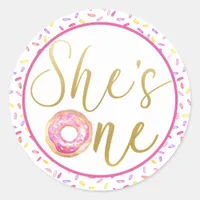 She’s One Pink Donut Birthday Label
