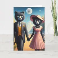 Adorable Bear Couple a Walk in the Park Hold Hands Card