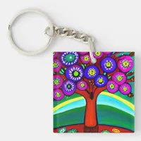 Pretty Colorful Whimsical Folk Art  Keychain