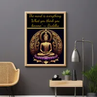 Golden Buddha meditating in lotus. Poster